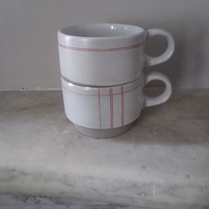 Hearth and Hand with Magnolia Stackable Stoneware 2 Mug Set Red Stripe/Plaid